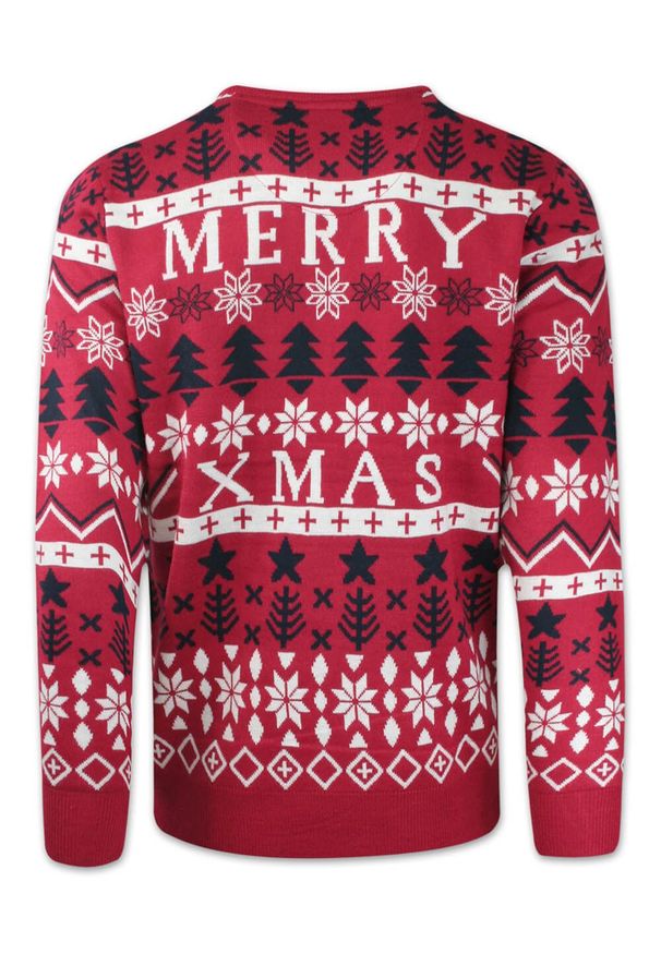 Sweter Świąteczny, Czerwony Merry Christmas, Śmieszny na Prezent, Męski -Brave Soul. Kolor: czerwony. Materiał: akryl. Styl: wizytowy