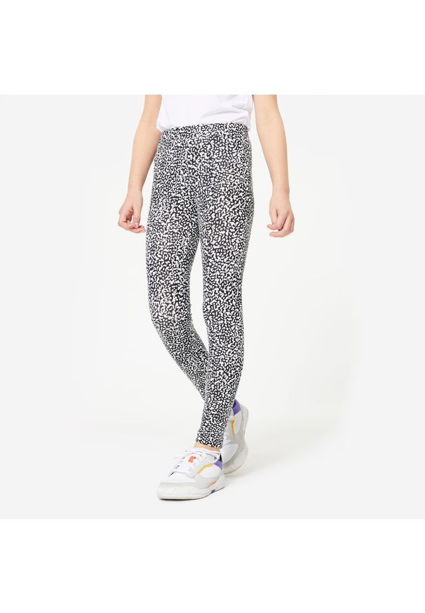 Decathlon - Legginsy dziecięce Domyos 500. Okazja: na uczelnię. Kolor: czarny. Materiał: materiał, elastan, bawełna. Styl: sportowy