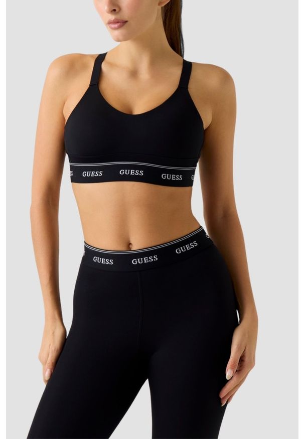 Guess - GUESS Czarny damski stanik sportowy Alba, Rozmiar XL. Okazja: na co dzień. Kolor: czarny. Styl: sportowy