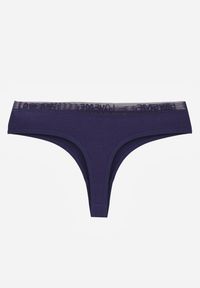 Renee - Granatowe Majtki Typu Stringi z Bawełną i Koronką Zeliche. Kolor: niebieski. Materiał: bawełna, koronka. Wzór: koronka #2