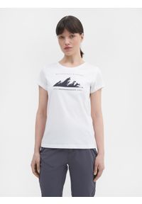 4f - T-shirt regular z bawełny organicznej damski. Kolor: biały. Materiał: bawełna. Wzór: nadruk