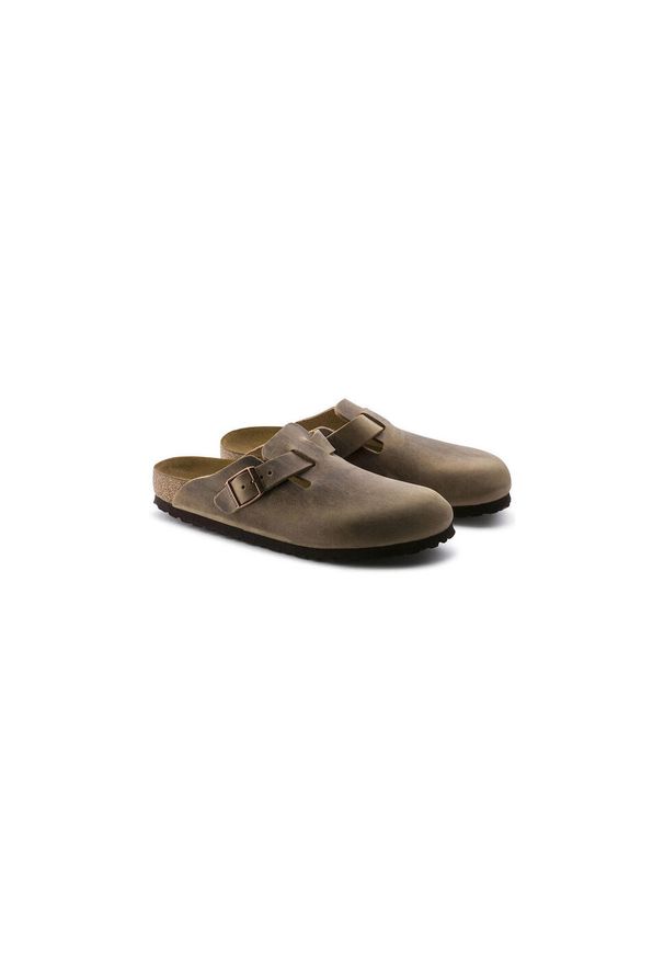 Klapki męskie Birkenstock Boston Tabacco. Okazja: na plażę. Kolor: beżowy. Materiał: materiał. Styl: sportowy