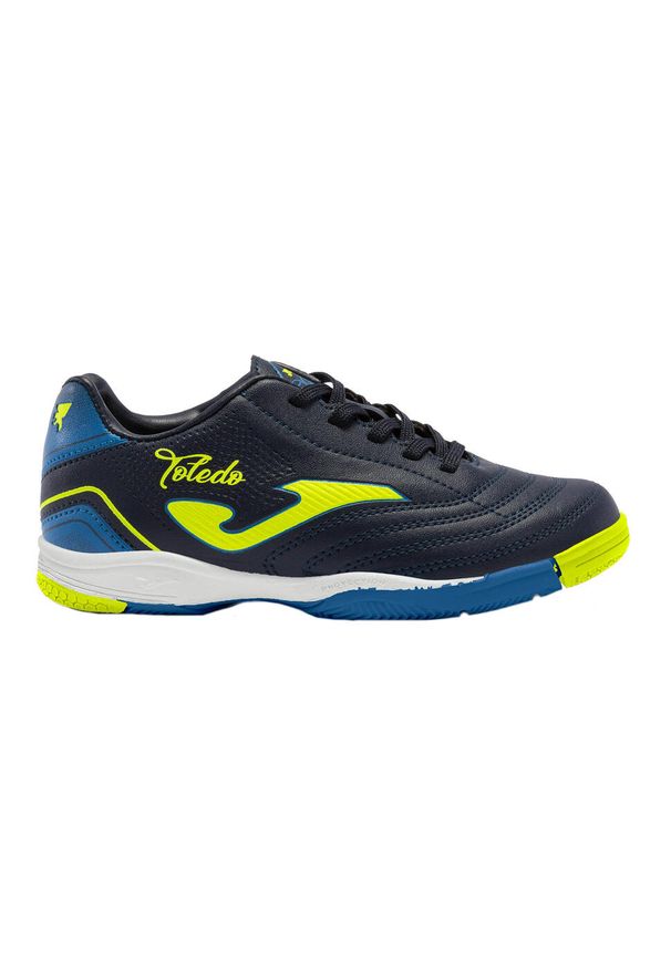 Buty halowe do piłki nożnej dla dzieci Joma Toledo IN. Zapięcie: sznurówki. Kolor: niebieski. Materiał: materiał, syntetyk. Szerokość cholewki: normalna. Sport: turystyka piesza, piłka nożna