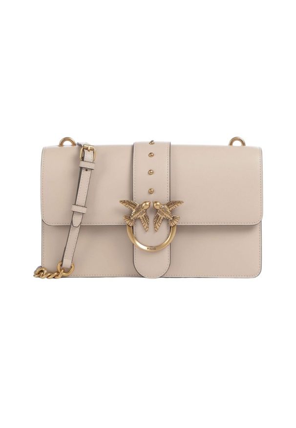 Pinko - PINKO Beżowa skórzana damska torebka listonoszka Love One Classic ST.. Kolor: beżowy. Materiał: skórzane. Styl: elegancki