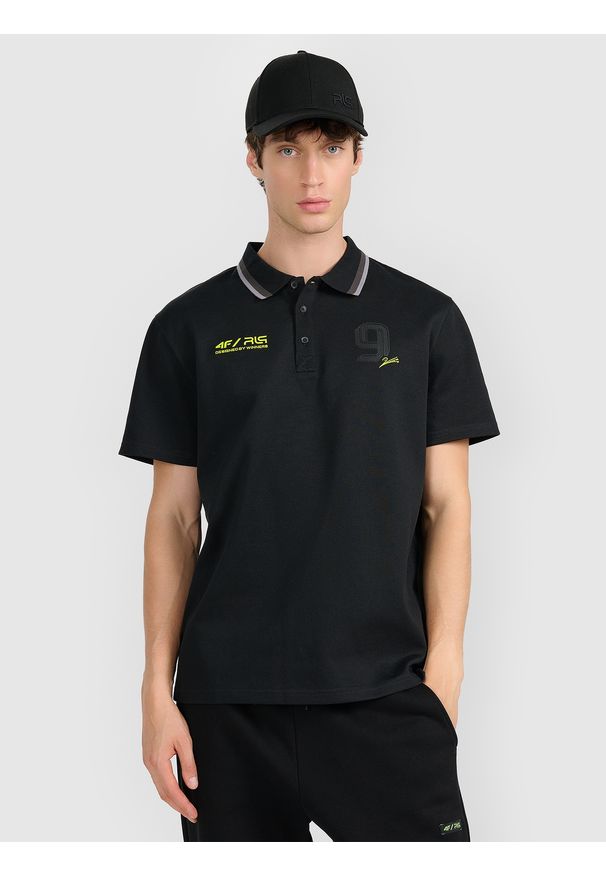 4f - 4F Koszulka polo regular męska 4F x Robert Lewandowski - czarna S. Okazja: na co dzień. Typ kołnierza: polo. Kolor: czarny. Materiał: bawełna, materiał. Styl: casual, klasyczny, sportowy