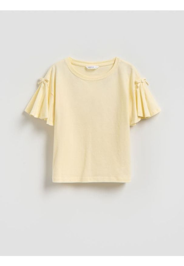 Reserved - Bluzka z falbanką - jasnożółty. Kolor: żółty. Materiał: tkanina