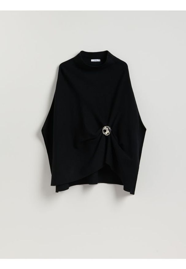 Reserved - Sweter ponczo - czarny. Kolor: czarny. Materiał: dzianina