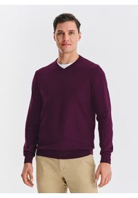 Pako Lorente - PAKO LORENTE – Fioletowy bawełniany sweter v-neck. Okazja: na co dzień. Kolor: fioletowy, czarny. Materiał: bawełna. Sezon: jesień. Styl: casual