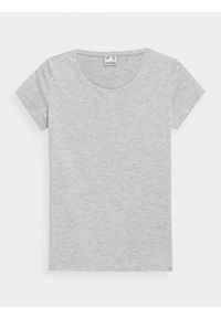 4f - T-shirt regular gładki damski. Kolor: szary. Materiał: dzianina, bawełna. Wzór: gładki
