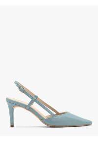 Ryłko - Niebieskie czółenka typu slingback. Zapięcie: pasek. Kolor: niebieski. Materiał: skóra. Obcas: na obcasie. Styl: street. Wysokość obcasa: średni