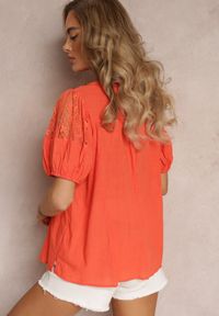 Renee - Pomarańczowa Bawełniana Koszula z Bufiastym Rękawem Shafira. Kolor: pomarańczowy. Materiał: bawełna. Długość: krótkie #5