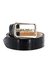 Valentino by Mario Valentino - VALENTINO Czarny pasek damski lakierowany Around Plaque Buckle Belt, Rozmiar S. Kolor: czarny. Materiał: lakier
