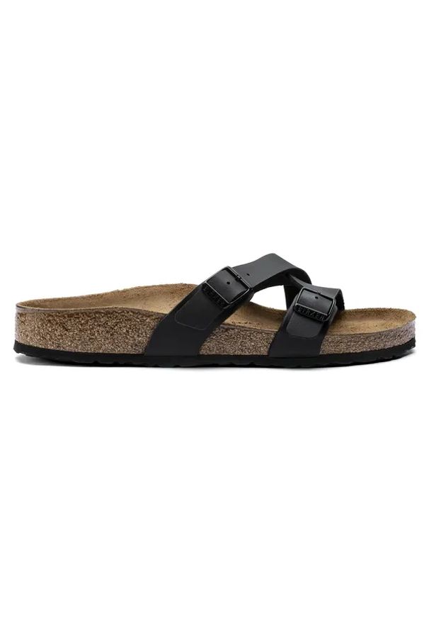 Birkenstock - BIRKENSTOCK Yao Balance BF Black Klapki damskie. Okazja: na co dzień. Kolor: czarny. Materiał: materiał, skóra. Wzór: paski. Sezon: lato. Styl: casual, elegancki, wakacyjny, klasyczny