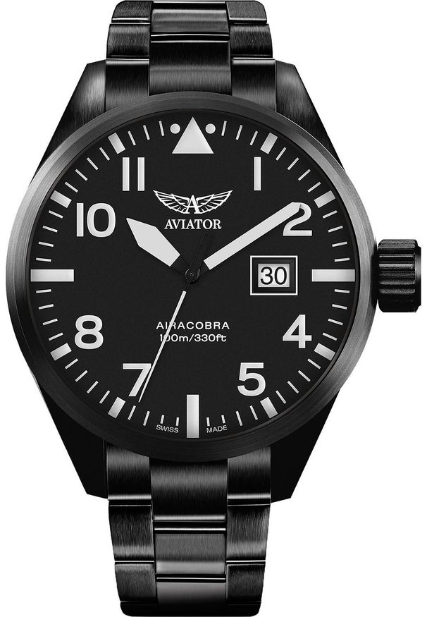 AVIATOR - Zegarek Aviator Zegarek męski Aviator V.1.22.5.148.5 czarny. Kolor: czarny
