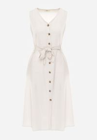 Born2be - Beżowa Trapezowa Sukienka z Wiązanym Paskiem Brystia. Kolor: beżowy. Materiał: materiał. Sezon: wiosna, lato. Typ sukienki: trapezowe #7