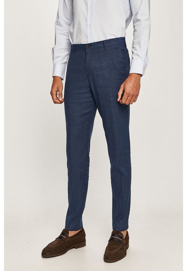 Tommy Hilfiger Tailored - Spodnie. Kolor: niebieski. Materiał: bawełna, materiał, wiskoza, elastan, tkanina, len, poliester. Wzór: gładki