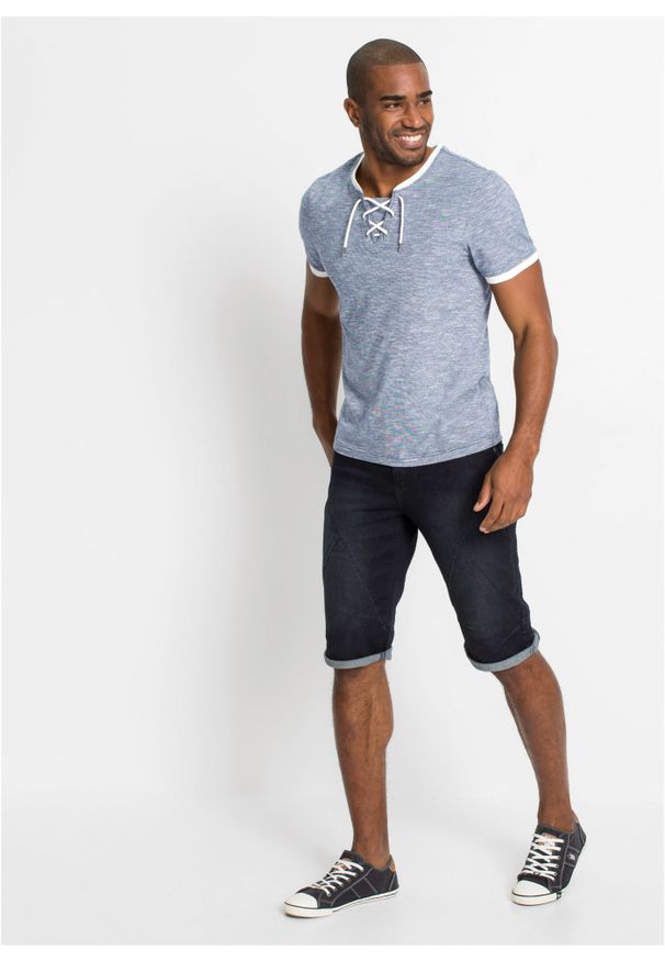 bonprix - T-shirt z ozdobnym sznurowaniem, z bawełny organicznej. Kolor: niebieski. Materiał: bawełna. Wzór: melanż