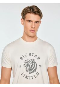Big-Star - koszulka męska z kontrastowym nadrukiem perłowa renner 103. Okazja: na co dzień. Kolor: kremowy. Materiał: bawełna. Wzór: nadruk. Styl: casual, klasyczny #3