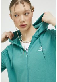 Converse bluza kolor turkusowy z kapturem z aplikacją. Typ kołnierza: kaptur. Kolor: turkusowy. Wzór: aplikacja #7