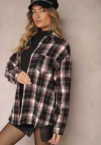 Renee - Czarno-Pomarańczowa Koszula z Bawełną Ozdobiona Cyrkoniami i Kratą Liavera. Kolor: czarny. Materiał: bawełna. Wzór: aplikacja #4