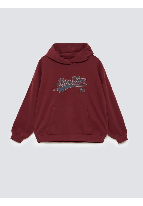 Big-Star - Bluza dziewczęca z kapturem z nadrukiem bordowa Rubilia 604. Typ kołnierza: kaptur. Kolor: czerwony. Materiał: dzianina. Wzór: nadruk. Styl: młodzieżowy, elegancki