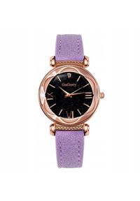 ITIMPORT - Zegarek DAMSKI Ekoskóra WYGODNY Kosmiczny Kwarcowy ELEGANCKI Zamsz FIOLET. Materiał: zamsz. Styl: elegancki #1