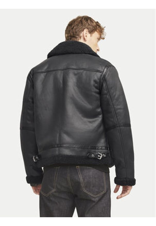 Jack & Jones - Jack&Jones Kurtka z imitacji skóry Cole Aviator 12261819 Czarny Regular Fit. Kolor: czarny. Materiał: skóra