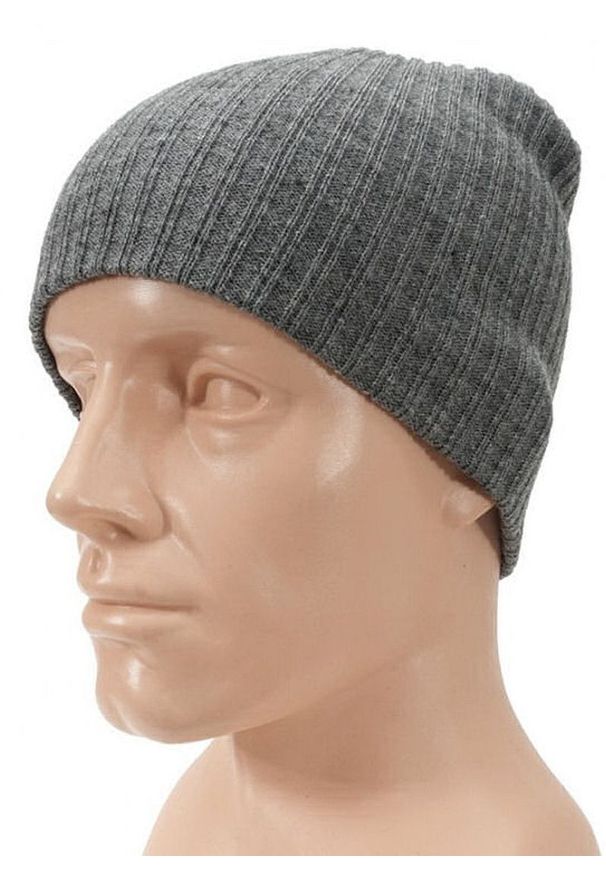 Pako Jeans - Szara Męska Jesienno-Zimowa Czapka, Krasnal, Ciepła, Uniwersalny Rozmiar, Prążkowana. Kolor: szary. Materiał: akryl. Wzór: ze splotem. Sezon: zima, jesień