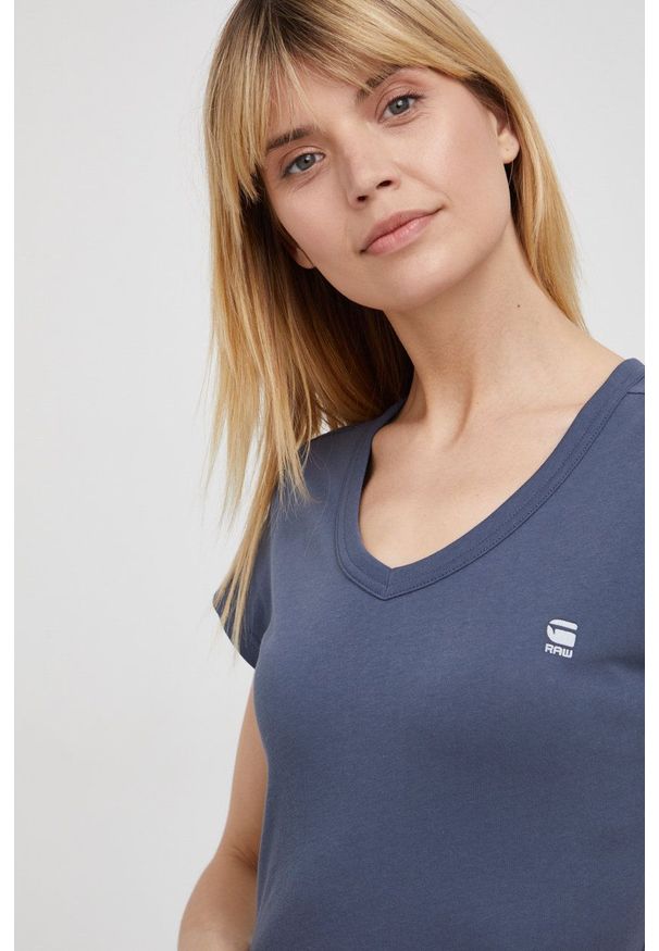 G-Star RAW - G-Star Raw t-shirt bawełniany kolor granatowy. Kolor: niebieski. Materiał: bawełna. Wzór: gładki