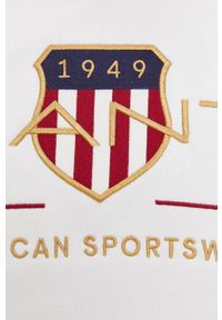 GANT - Gant bluza męska kolor biały z kapturem. Okazja: na co dzień. Typ kołnierza: kaptur. Kolor: biały. Wzór: aplikacja. Styl: casual #4