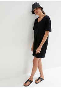 bonprix - Sukienka shirtowa z dekoltem w serek, oversized (2 szt.). Typ kołnierza: dekolt w serek. Kolor: czarny #2