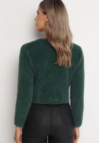 Born2be - Zielony Sweter z Dłuższym Włosiem i Kryształkami Hennilla. Kolekcja: plus size. Kolor: zielony. Materiał: dzianina. Długość rękawa: długi rękaw. Długość: długie #5