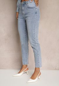 Renee - Niebieskie Jeansy Mom Fit High Waist Delonwen. Okazja: na co dzień. Stan: podwyższony. Kolor: niebieski. Styl: elegancki, casual #3