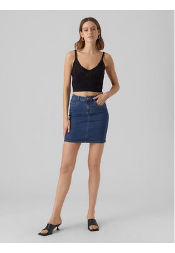 Vero Moda Spódnica jeansowa Luna 10279491 Niebieski Regular Fit. Kolor: niebieski. Materiał: bawełna