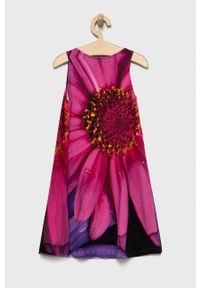 Desigual sukienka dziecięca kolor fioletowy mini rozkloszowana. Kolor: fioletowy. Materiał: bawełna, dzianina. Długość rękawa: na ramiączkach. Typ sukienki: rozkloszowane. Długość: mini #4