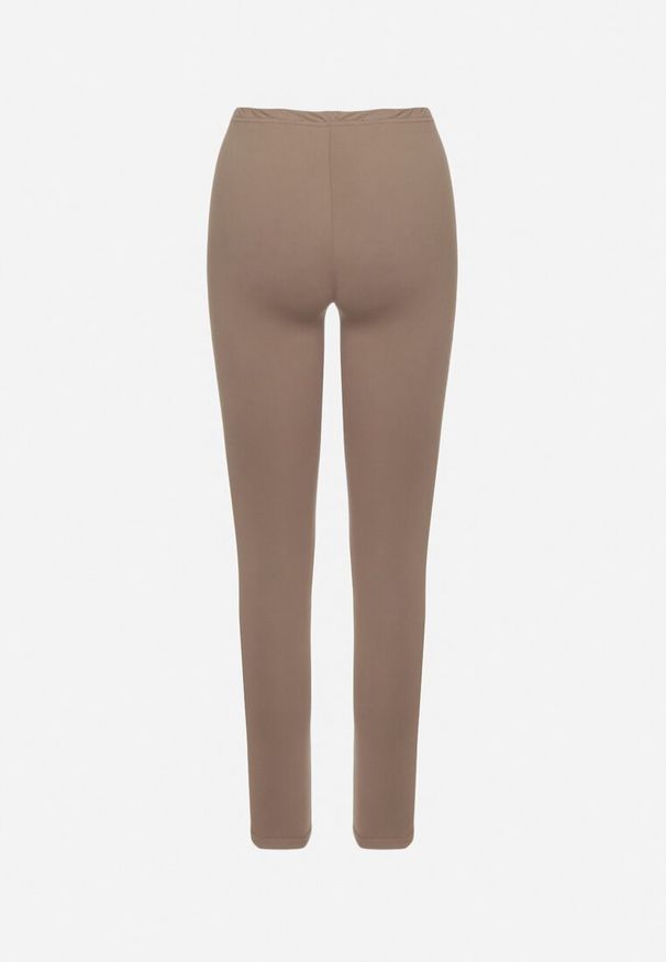 Born2be - Ciemnobeżowe Legginsy z Gumką w Pasie z Regularnym Stanem Timalanie. Kolor: beżowy. Materiał: dzianina