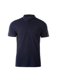 Hi-tec - Koszulka polo męska Hi-Tec Romso - granatowa, Rozmiar XL. Typ kołnierza: polo. Kolor: niebieski. Materiał: bawełna, materiał, skóra