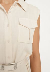 Born2be - Beżowa Koszulowa Sukienka z Wiskozy z Bawełną Ozdobiona Paskiem Rivebia. Okazja: na co dzień. Kolor: beżowy. Materiał: bawełna, wiskoza. Wzór: aplikacja. Typ sukienki: koszulowe. Styl: casual, elegancki #5