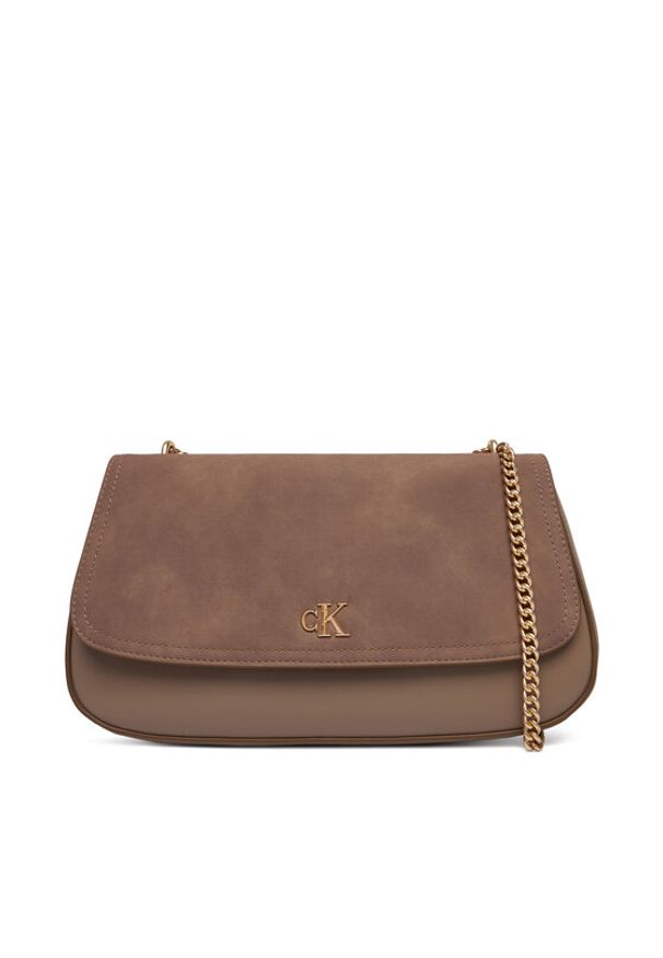 Calvin Klein Torebka Ck Conv Chain Brushed Medium Bag LV04F3407G Beżowy. Kolor: beżowy. Materiał: skórzane