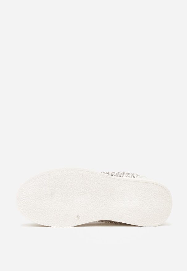 Born2be - Beżowe Sneakersy na Grubej Podeszwie Ozdobione Cyrkoniami Ilaronis. Okazja: na co dzień. Kolor: beżowy. Materiał: dresówka. Wzór: aplikacja