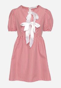 Born2be - Czerwona Rozkloszowana Sukienka w Kratkę Vichy w Stylu Retro z Wiązaniem Telionea. Okazja: na co dzień. Kolor: czerwony. Wzór: kratka. Typ sukienki: rozkloszowane. Styl: retro #7