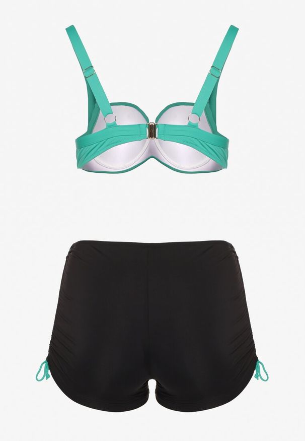 Born2be - Zielono-Czarne Bikini Biustonosz i Majtki ze Ściągaczami Ulonaniela. Kolekcja: plus size. Kolor: zielony. Wzór: aplikacja