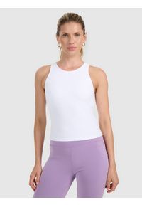 4f - 4F Top slim z prążkowanej dzianiny damski - biały XS. Kolor: biały. Materiał: prążkowany, dzianina #1