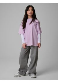 4f - 4F T-shirt loose z nadrukiem dziewczęcy - fioletowy 158/164 (12-14 lat). Okazja: na spacer, na co dzień, na uczelnię. Kolor: fioletowy. Materiał: dzianina, bawełna, skóra, materiał. Wzór: nadruk. Sezon: lato. Styl: casual #2