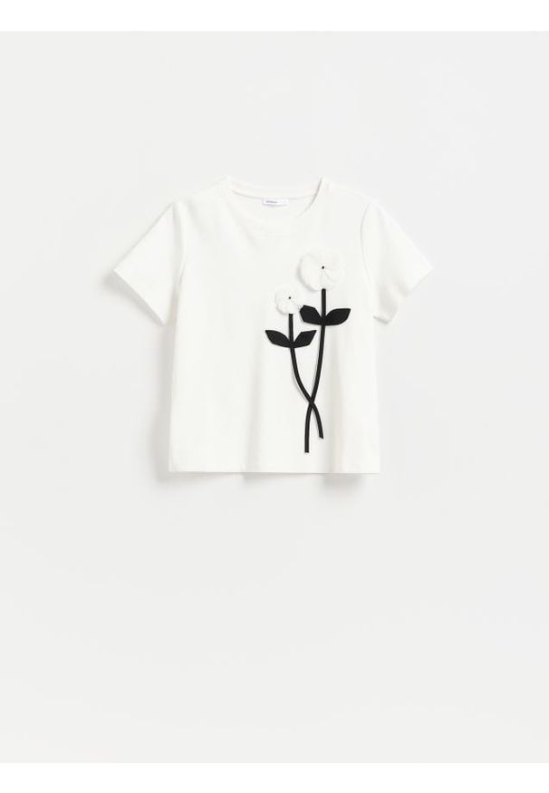 Reserved - T-shirt z ozdobną aplikacją - biały. Kolor: biały. Materiał: bawełna, dzianina. Wzór: aplikacja