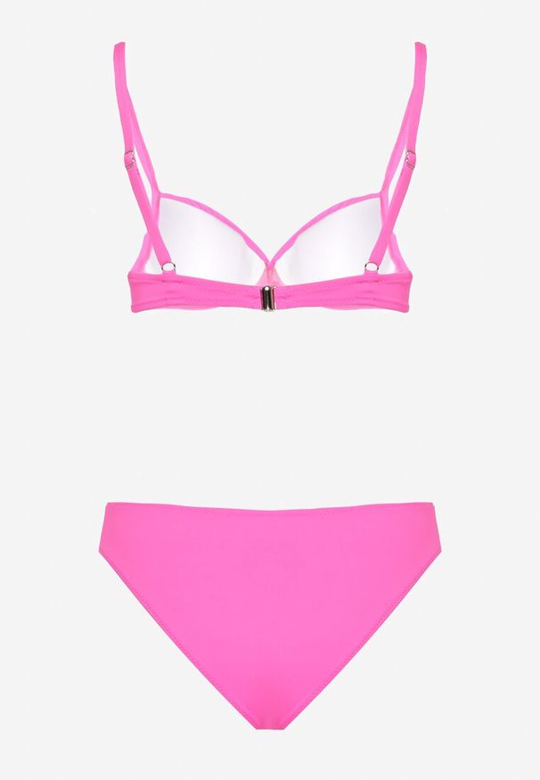 Born2be - Fuksjowe Bikini Biustonosz z Trójkątną Ozdobą i Majtki Typu Figi Natisalia. Kolor: różowy. Wzór: aplikacja