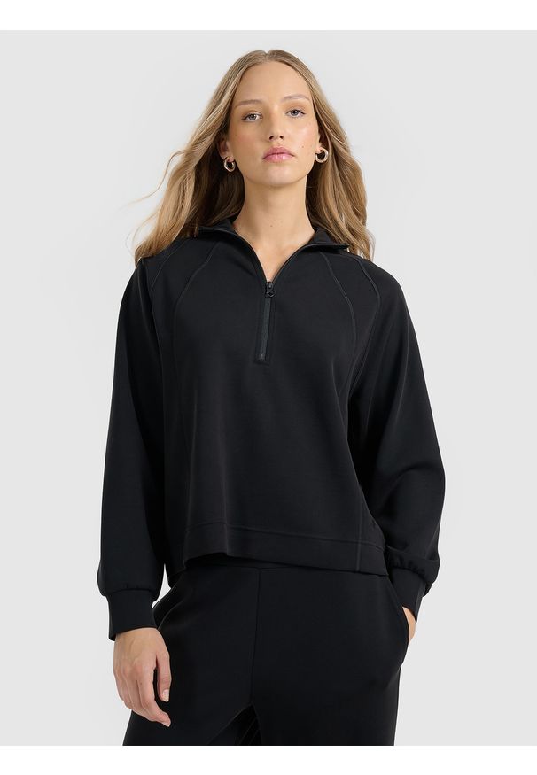 4f - 4F Bluza dresowa nierozpinana z modalem damska - czarna XL. Okazja: na co dzień. Typ kołnierza: kołnierzyk stójkowy. Kolor: czarny. Materiał: dresówka. Styl: casual