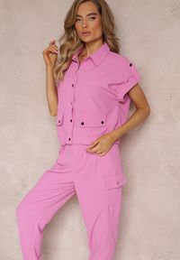 Renee - Fuksjowy 2-częściowy Komplet z Bluzką i Spodniami Ezrala. Kolor: różowy. Wzór: aplikacja #4
