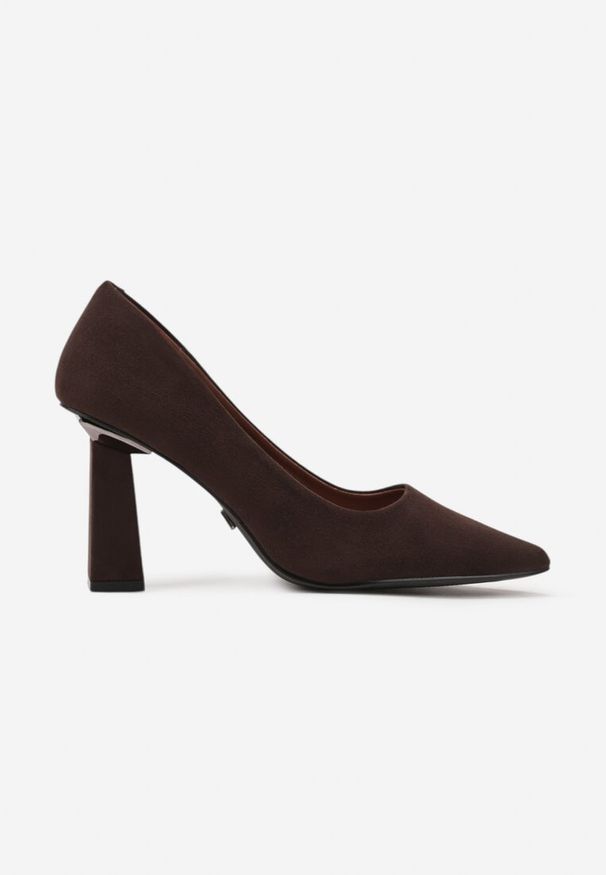 Renee - Brązowe Czółenka na Słupku Vices z Wkładką ze Skóry Naturalnej Rocce. Kolor: brązowy. Materiał: skóra. Obcas: na słupku. Styl: elegancki