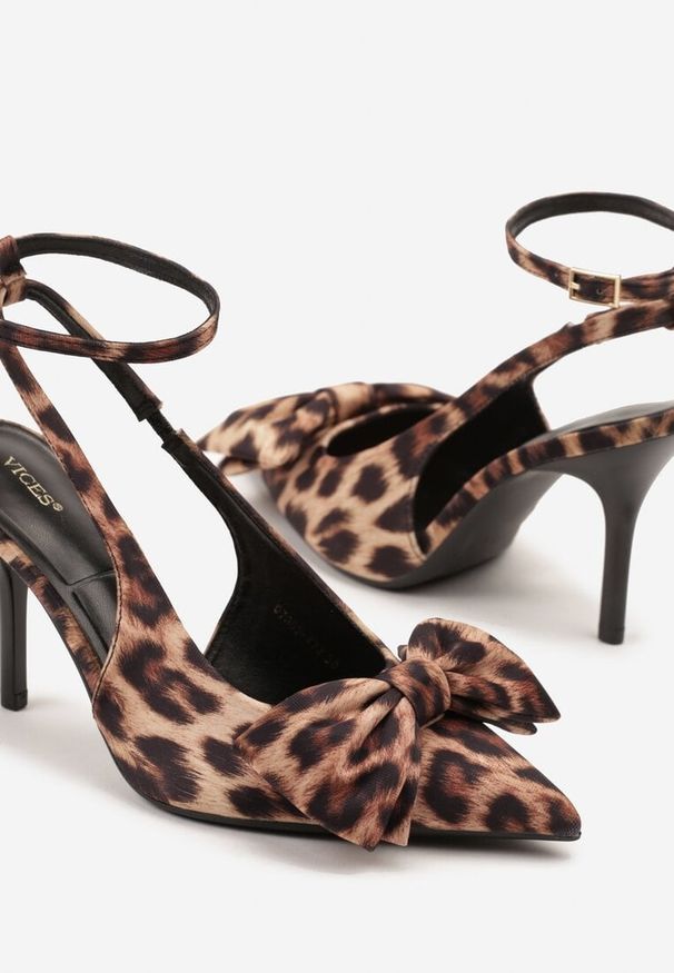 Renee - Panterkowe Sandały na Szpilce Vices z Dużą Kokardką Bez Pięty Velozia. Zapięcie: sprzączka. Materiał: lakier. Obcas: na szpilce. Styl: elegancki